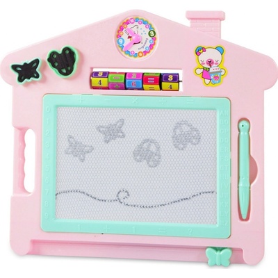 FunPlay B43881 Detská tabuľka na kreslenie DOMČEK s príslušenstvom 17,8x28cm ružová