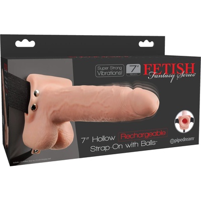 Pipedream Fetish Fantasy 7" Hollow Rechargeable Strap-On with Balls Flesh