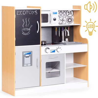 ECOTOYS Детска кухня със звук, led, дъска, метални аксесоари, ecotoys, над 3г (tl053001)