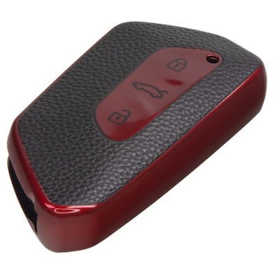 TPU obal pro klíč Škoda, VW, Seat, červený-kůže , 484VW127LR