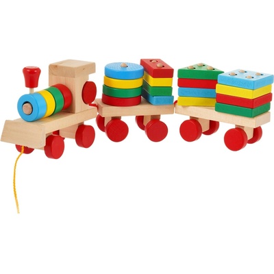 Дървено влакче за дърпане - сортер, малко