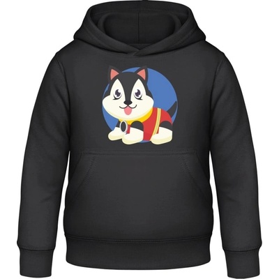 AWDis detská mikina s Kapucňu Dizajn so psom pre deti záchranár čierna