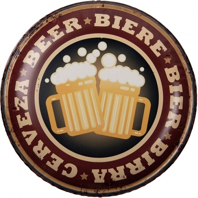 Nástěnná kulatá kovová cedule pivo Beer – 35x2 cm