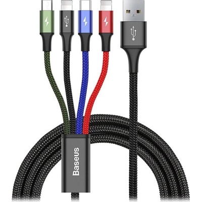 Baseus rýchly nabíjací / dátový kábel 4v1 2* Lightning + USB-C + Micro USB 3, 5A 1, 2m, čierna