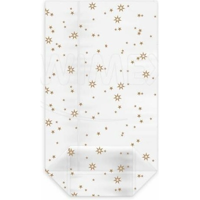 WIMEX. 93111 celofánový sáčok, rozmer 11,5x19x4,5cm, krížové dno, transparentný, motív zlaté hviezdy (100ks)