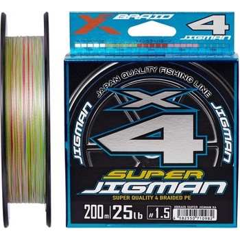 YGK X-Braid Super Jigman X4 Pletená Šnúra 200m Multicolor PE0,6 0,128mm 4,9kg