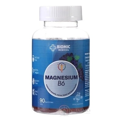 Biomic Magnesium + vitamín B6 gummies hroznová příchuť 90 bonbónů