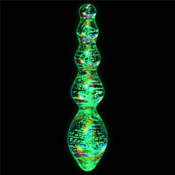 Image 1 of Lovetoy Glow-in-the-dark Twilight Gleam Glass Dildo Tantalizing Orbs