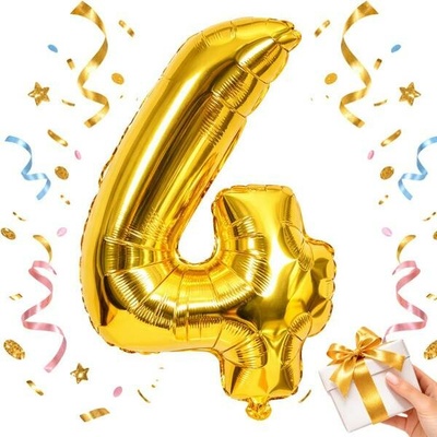 Verk Group Fóliový balón s číslem 4, zlatý, 66 cm – narozeniny, oslava, dekorace, zlatý