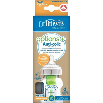Dr. Brown´s kojenecká láhev skleněná Options širokohrdlá transparentní 150 ml