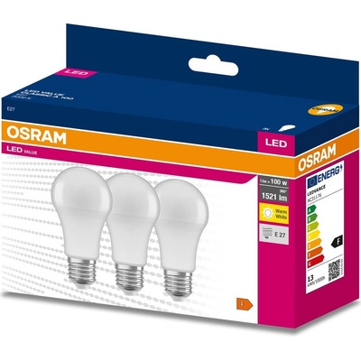 Osram 3PAK LED žárovka LED E27 A60 13W = 100W 1521lm 3000K Teplá bílá 200° VALUE OSRVALU7823