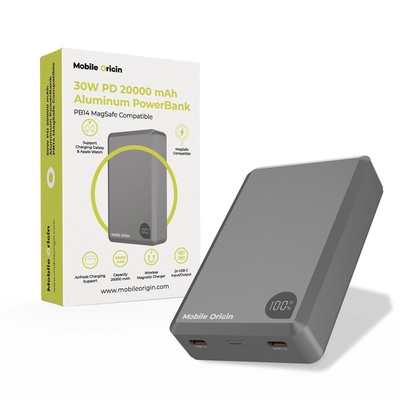Mobile Origin Мобилен зарядно устройство Origin 30W PD 20000mAh Aluminium PowerBank PB14 MagSafe (MO-30WPD-PB14)