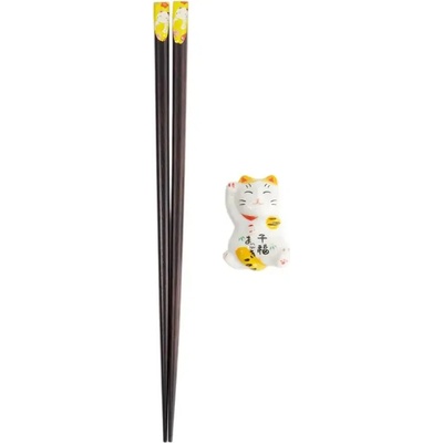 Tokyo Design Studio Sada jídelních hůlek s podložkou Lucky Cat C