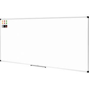 Amazon Basics magnetic whiteboard with aluminum frame, pen holder, 6 magnets, 1 eraser and 2 markers for office and home, wall mounting, dry wipeable, 240cm x 100cm - 1548964552 (1548964552)