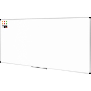 Amazon Basics magnetic whiteboard with aluminum frame, pen holder, 6 magnets, 1 eraser and 2 markers for office and home, wall mounting, dry wipeable, 240cm x 100cm - 1548964552 (1548964552)
