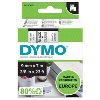 DYMO páska D1 9 mm x 7 m čierna na priehľadnej