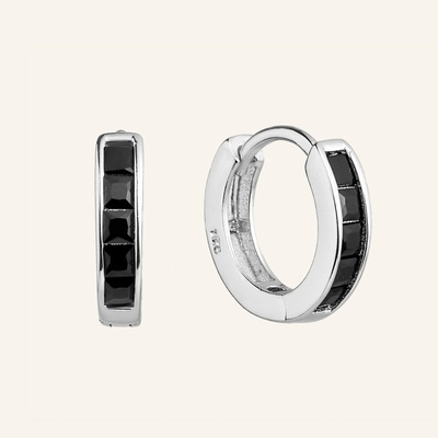 SilveAmo Miniaturní stříbrné náušnice kruhy s černými kubickými zirkony CK2FO.2093