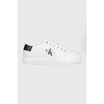 Calvin Klein Jeans Кожени маратонки Calvin Klein Jeans Classic Cupsole Laceup Low LACE UP в бяло YM0YM00491 (YM0YM00491.YAF)