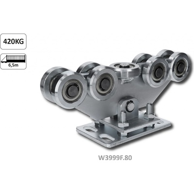 Vozík pro C-profil 80x80x5 mm výškově nastavitelný, 9x ocelové kolečko s ložiskem 6204ZZ, galvanické zinkování
