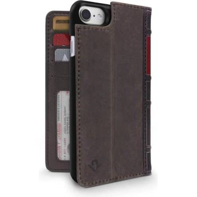 Twelve South BookBook - луксозен кожен калъф (с кейс) тип портфейл за iPhone SE (2020), iPhone 8, iPhone 7 (кафяв)