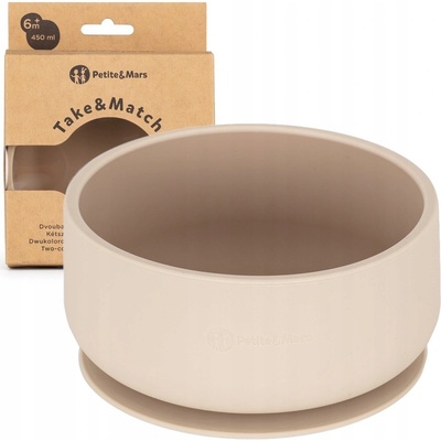 Petite&Mars Miska dvojfarebná silikónová Take&Match Desert Sand 6m+ krémová 12 x 8 x 16 cm