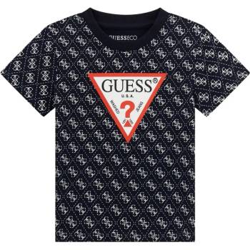 GUESS Тъмно синя тениска за мини момче с контрастни лога и червено лого Guess