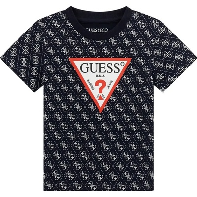 GUESS Тъмно синя тениска за мини момче с контрастни лога и червено лого Guess