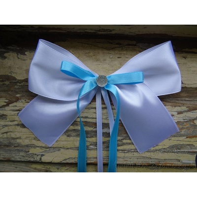 Atlasová mašle na auto bílá - tyrkysová 655 – Zbozi.Blesk.cz