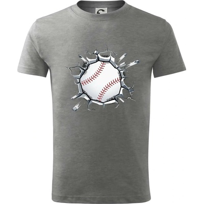Baseball míč v triku tričko dětské bavlněné tmavě šedý melír