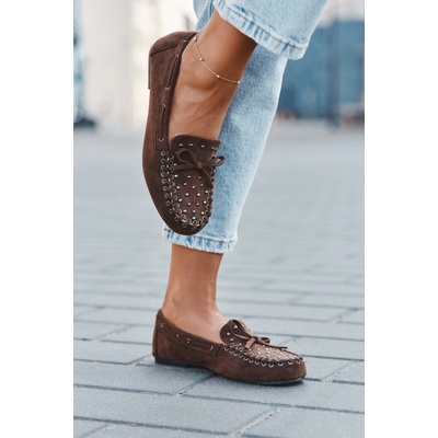 Boto Zdobené dámské mokasíny z eko semiše hnědé Prissine hnědá