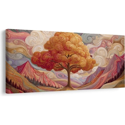 Obraz barevný strom života s horami - 120x60
