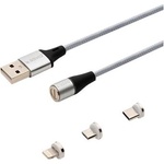 SAVIO 3-в-1 магнитен кабел за данни, Lightning/Type-C/Micro-USB, 2 метра, сребърен (CL-156) (CL-156)
