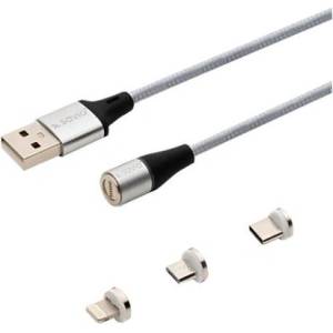 SAVIO 3-в-1 магнитен кабел за данни, Lightning/Type-C/Micro-USB, 2 метра, сребърен (CL-156) (CL-156)
