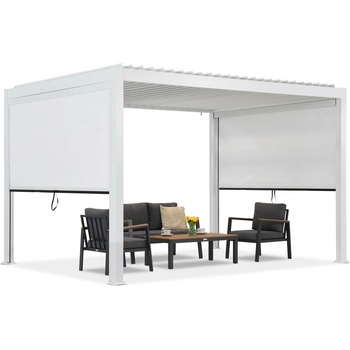 Garden Point Lagos 3x4 свободностояща пергола за тераса с 3 м странични ролетни щори Garden Point бяла (GAP1101)