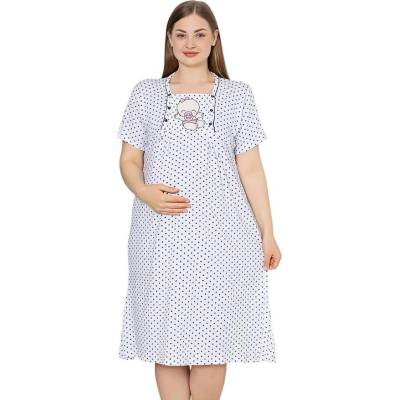 Макси нощница в бяло с апликация бебе и точки