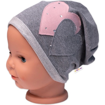 Baby Nellys detská čiapka bavlna Srdiečka s kamienkami sivá