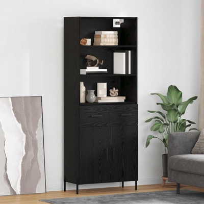 vidaXL Висок шкаф Черен дъб 69, 5 x 34 x 180 см Инженерно дърво (3416099)