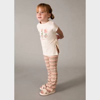 Mayoral Комплект клин flare Мандарина и мръсно бяла тениска с щампи за мини момиче Mayoral