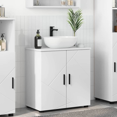 vidaXL Шкаф за баня Бяло 61 x 35 x 64 см Инженерно дърво & Метал (883284)