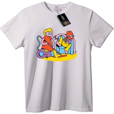 NOONEBRAND Тениска Почистване на дома Карикатура - 2XL, White