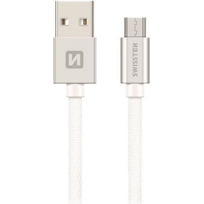 Swissten 71522103 USB 2.0, zástrčka A - zástrčka micro B, opletený, 0,2m, stříbrný