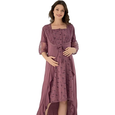 Лилав комплект за бременни и кърмачки с дантела и цветя