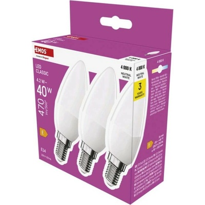 Emos LED žiarovka Classic sviečka E14 4,2 W 40 W 470 lm Neutrálna biela ZQ3E23.3
