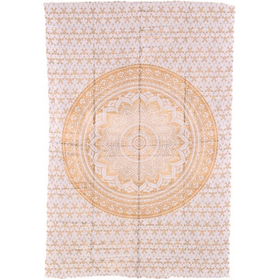 Sanu Babu přehoz na postel s tiskem bílý zlatý tisk Mandala 205 x 136 cm