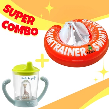 Super Combo - Червен обучителен пояс SWIMTRAINER Classic (0-4 години) + "Софи жирафчето" Неразливаща чаша (S450409+04001)