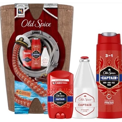 Old Spice Captain deostick 50 ml + sprchový gel 3v1 250 ml + voda po holení 100 ml + dřevěný soudek
