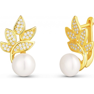 JwL Luxury Pearls Prekrásne pozlátené náušnice s pravými perlami a zirkónmi JL0827