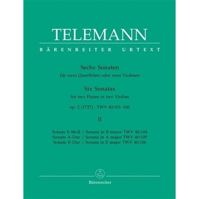 Šesť sonát op. 2 Georg Philipp Telemann pre dve flauty alebo dvoje husle zväzok 2 op. 2