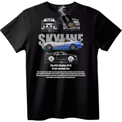 Тениска R34 Skyline GT-R кола - XXS, Black