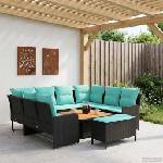 vidaXL Комплекти мебели 7 бр. Черен и Туркоаз 90 x 90 x 68 см ПЕ ратан (3422194)